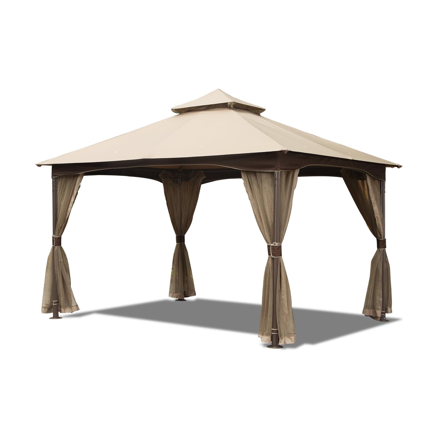 10 X13  Gazebo, Outdoor Gazebo With Mosquito Netting, Metal Frame Double Roof Soft Top Patio Gazebo Canopy Tent For Deck  Garden Lawns  Khaki