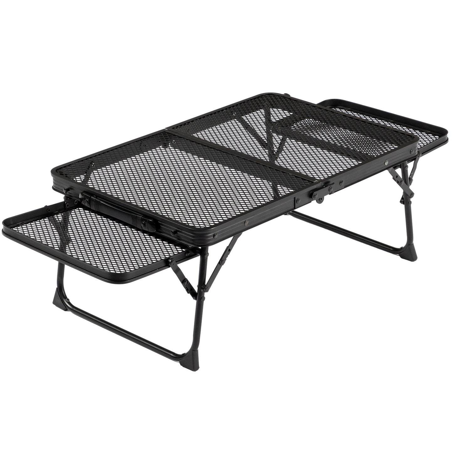 3 Ft Folding Grill Table, Portable Picnic Table With Wing Panels Height Adjustable Metal Table, Lightweight, Stable Lockable Legs Easy Setup For Cooking, Camping, Picnic, BBQ Black