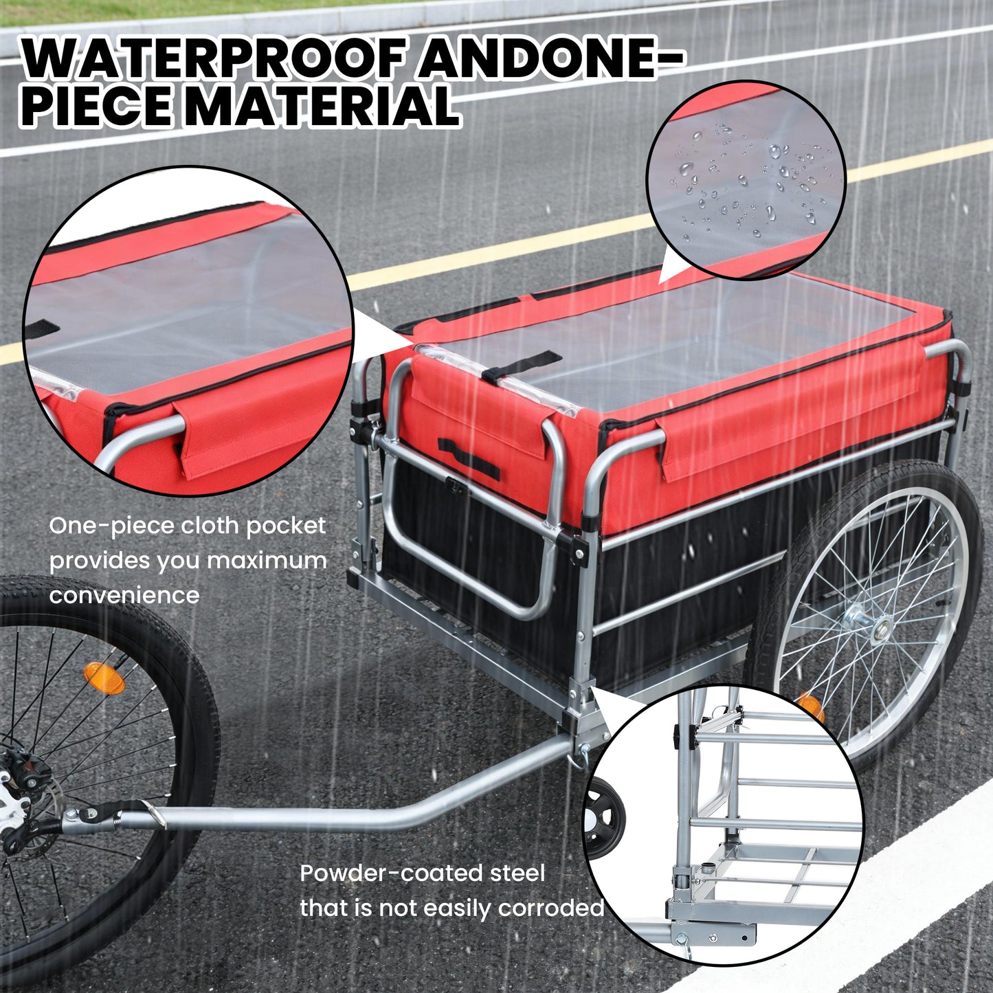 Bike Cargo Trailer, Aluminum Luggage Cart,Heavy Duty 220 Lbs Bicycle Wagon Cart, 20  Whee,l Folding Groceries Hauler With Safe Hitch System, Removable Cover, Oxford Fabric For Cycling Travel