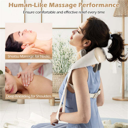 Neck Shoulder Massager - 4D Deep Tissue Kneading, 2 Modes & 2-Level Heat , Hands-Free Straps For Home Office Travel