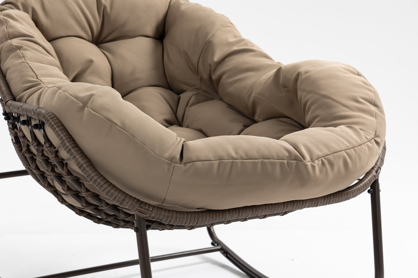 Outdoor Rocking Chair, Patio Oversized Wicker Egg Rocking Chair, Indoor & Outdoor Comfy Rocker Chair With Thick Cushion, Modern Lounge Chair For Balcony, Front Porch, Garden, Backyard, Khaki