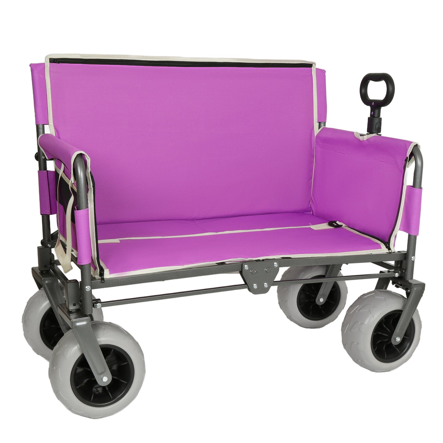 3- In- 1 Heavy- Duty  Convertible Folding Wagon Cart With Bench Seat & Storage -  500lbs  180L Capacity Utility Wagon  All- Terrain Wheels For Camping  Beach  Sports  Garden  Fish  Purple