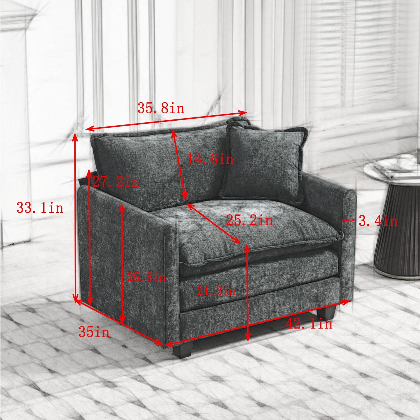 Cloud Sofa Single Seat Ottoman Is Not Included, Modern Sectional Couch, For Living Room Bedroom And Apartment, Comfy Double Layer Upholstered Seat Cushion, Breathable Chenille Fabric, Green