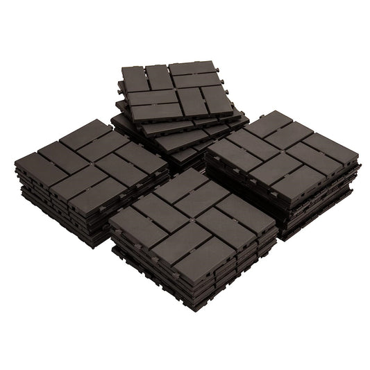 Patio Interlocking Deck Tiles, 12 X12  Square Composite Decking Tiles, Checked Plastic Outdoor Flooring Tile All Weather For Balcony Porch Backyard,  Brown, Pack Of 27
