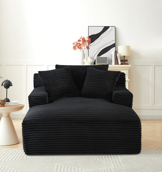 Cloudline Oversized Chaise Lounge Chair In Soft Corduroy, Modern Comfy Couch With Full Foam Cushioning, Cozy Sleeper Sofabed For Living Room, Bedroom, No Assembly Required, Black