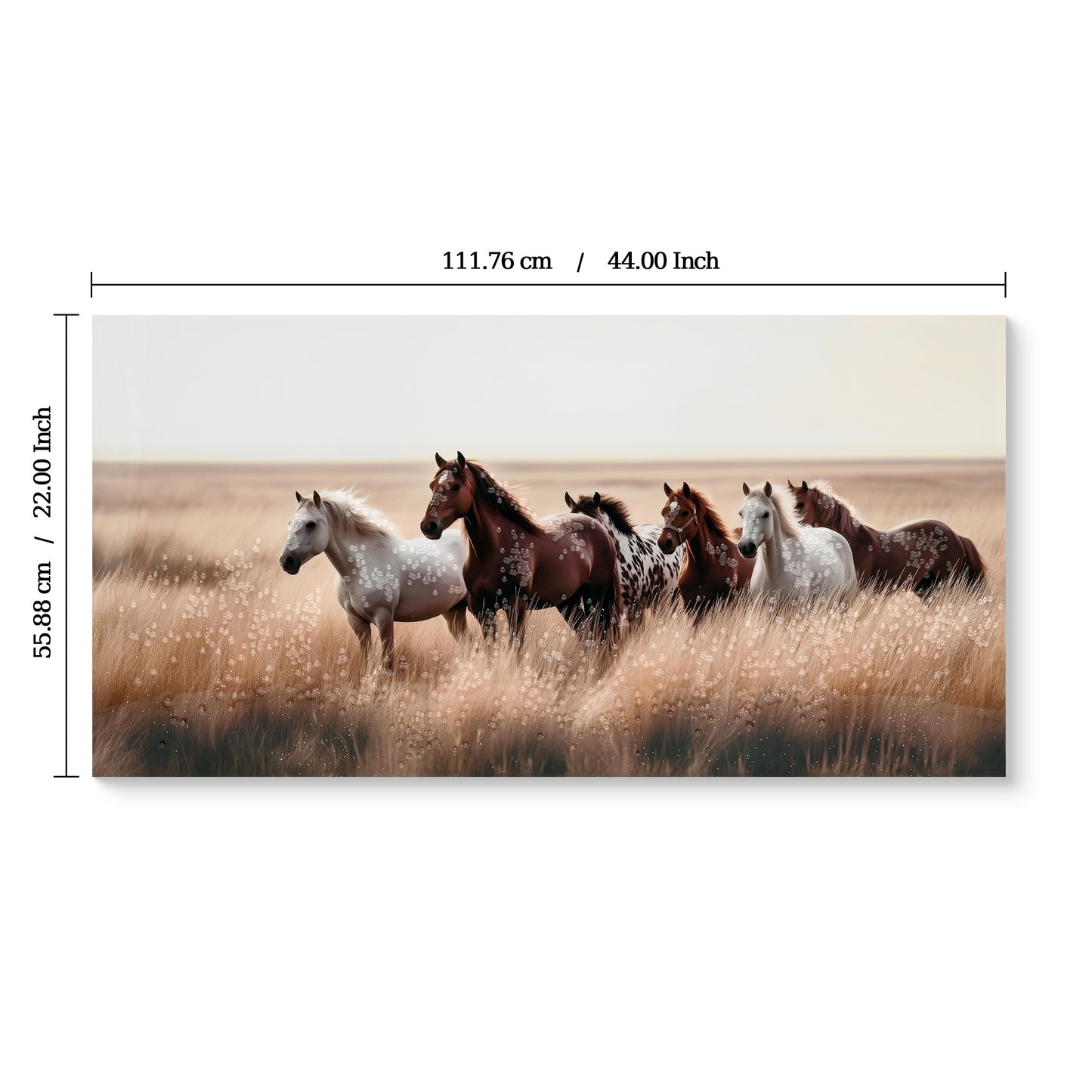 Cozy Country Rustic Horses Wall Art Decor Western Farm Equine Canvas Picture Wild Animals Walking On Empty Grassland Farmhouse Ponies Portrait Painting Artwork For Living Room Bedroom 40  X 20