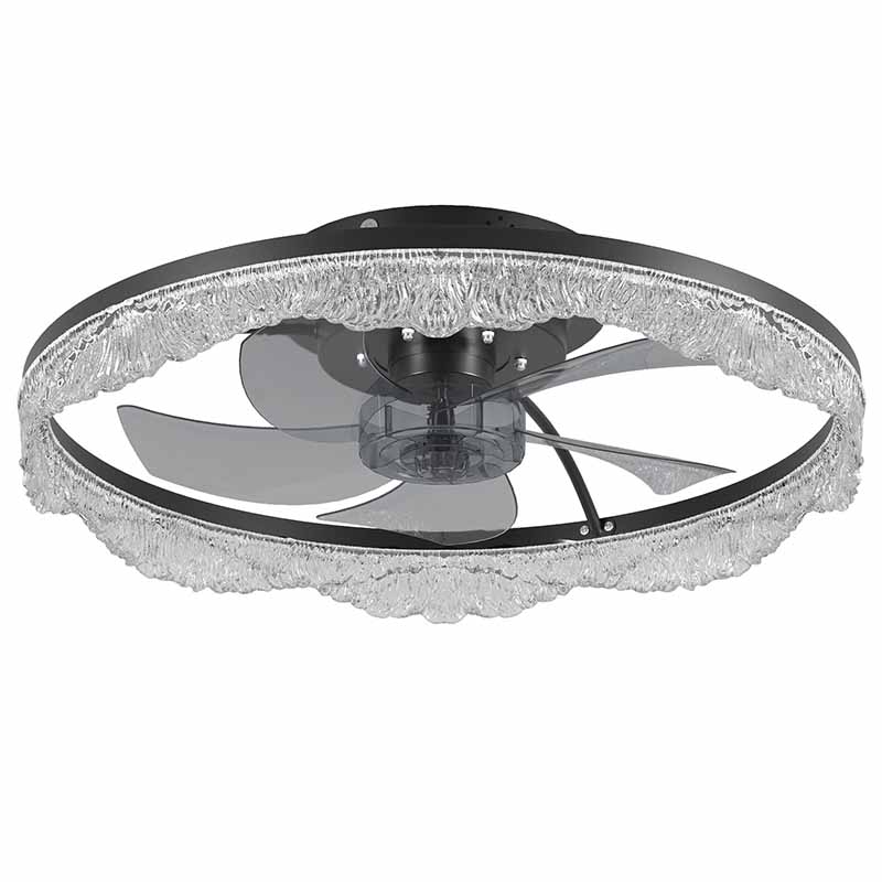 20 Decorative LED Ceiling Fan Light  Modern Flush Mount With Acrylic Ring, Hidden Blades, Remote Control, And Dimmable Light For Stylish Homes Black