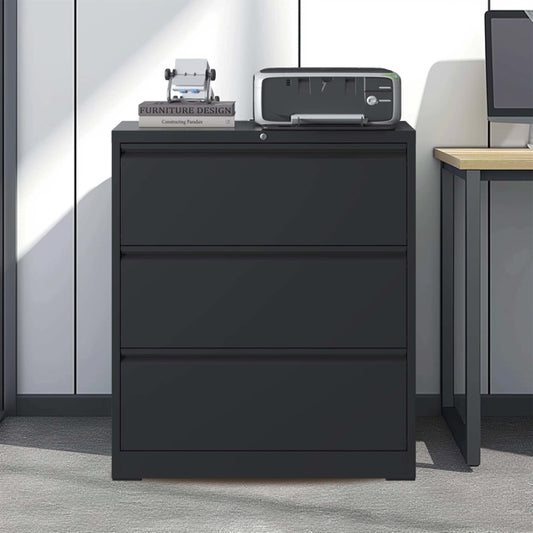3 Drawer Lateral File Cabinet With Lock Heavy-Duty Metal Filing Cabinet For Home Office, Wide Storage For Letter Legal A4 F4, Silent Full-Extension Slides, Anti-Tilt Safety