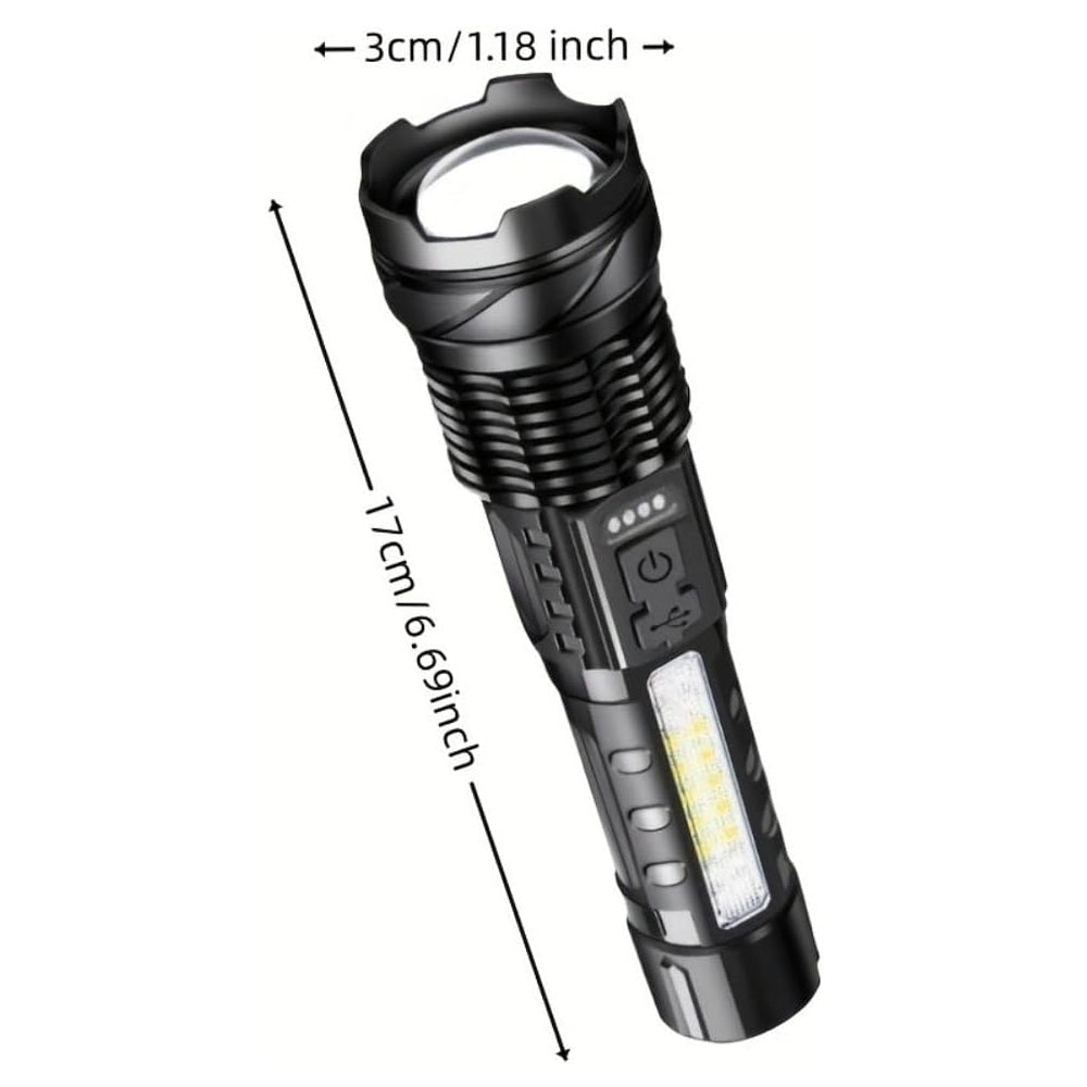 LED Super Powerful Rechargeable Torch Flood Light,Focus Adjustable Water Resistant Handheld Light For Outdoor Camping, Fishing, Hunting, Climbing, Adventure Emergency