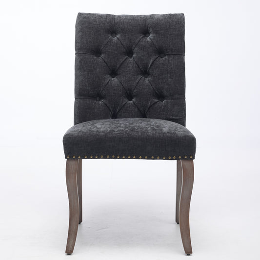 Upholstered Chenille Fabric Accent Dining Chair, Curved Solid Wood Legs, Elegant Tufted Club Dining Room Kitchen Room Dining Chair, Set Of 2,Black,SW1894BK