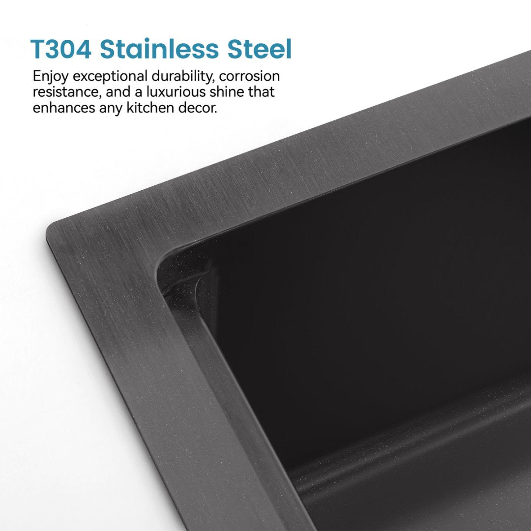 Stainless Steel Kitchen Sink, Single Bowl, Undermount Handmade Sink In Black, With Cutting Board, Colander