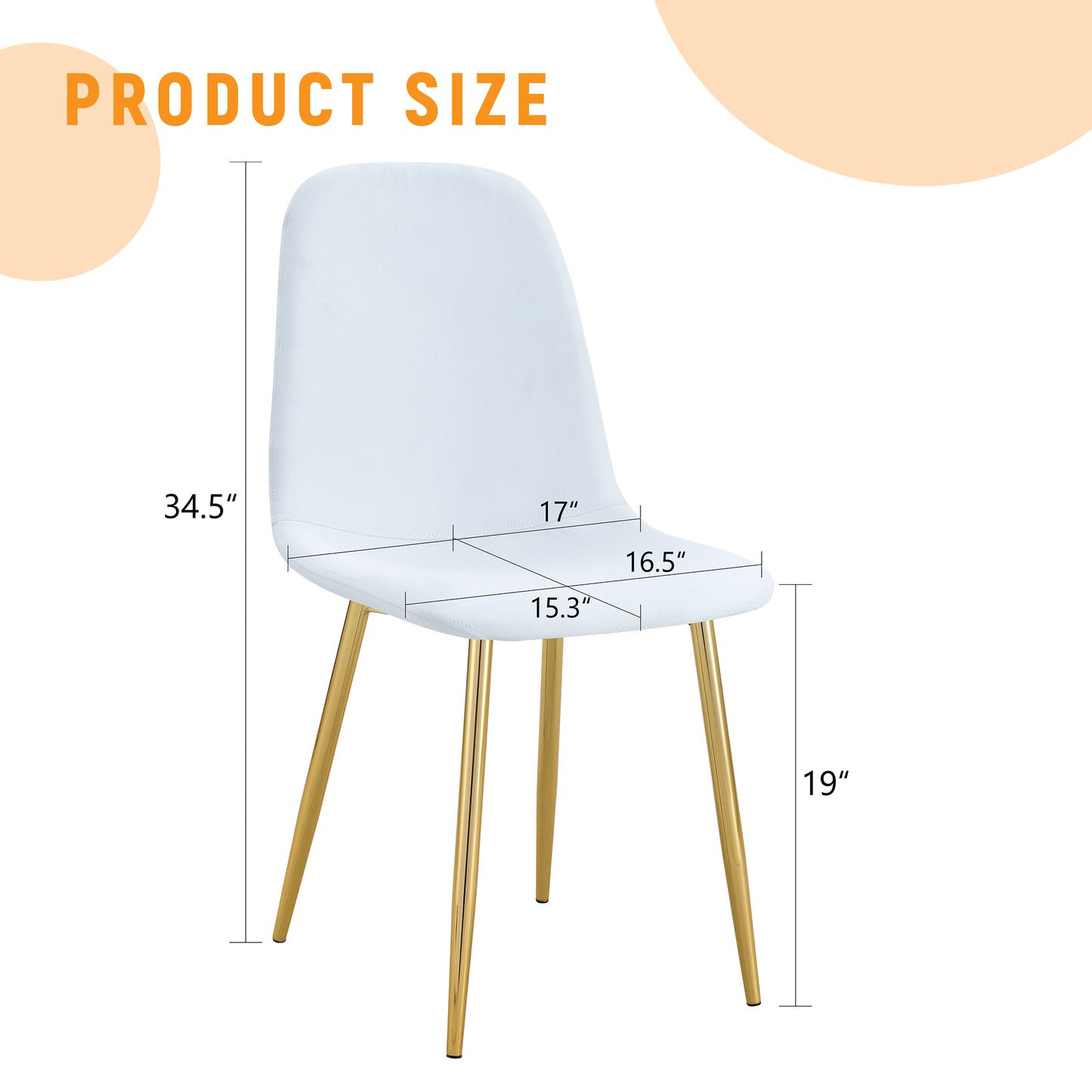 Luxury Simple Chair - Set Of 4 White Linen Material High Resilience Dining Chair With Metal Golden Leg.Integral Metal Leg Architecture,Suitable For Various Interior Decoration Styles.