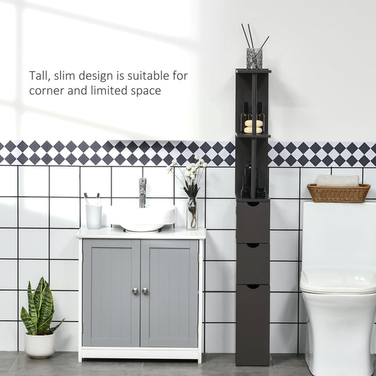 HOMCOM 54 Tall Bathroom Storage Cabinet, Freestanding Linen Tower With 2-Tier Shelf And Drawers, Narrow Side Floor Organizer, Brown