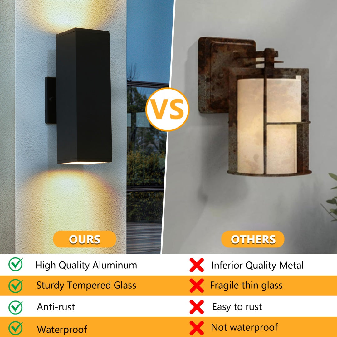 2-Pack Outdoor Wall Sconce, Modern Up And Down Weatherproof Wall Light, Black Aluminum Exterior Wall Mount Light Fixture, Ideal For Porch, Patio, Garage