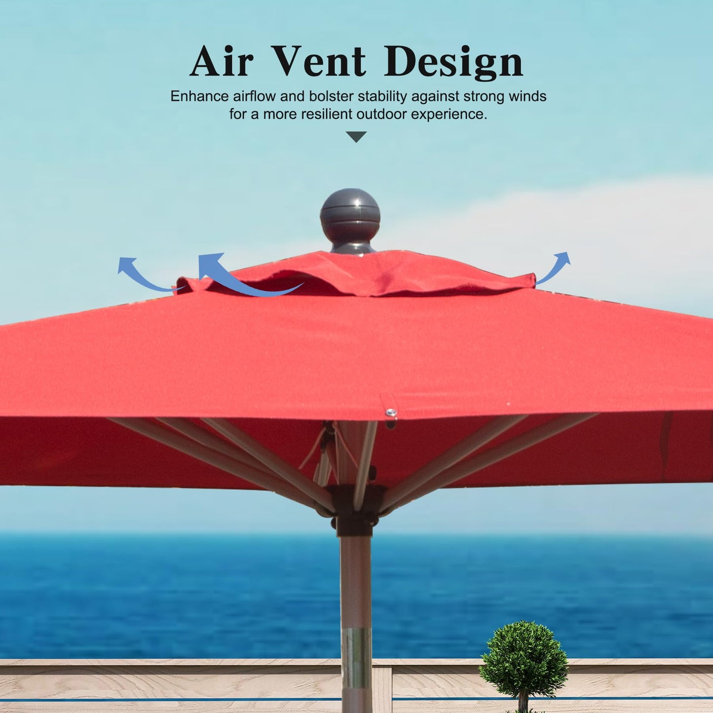 Rectangle Patio Umbrella With Crank Lift , Brick Red Base Not Included