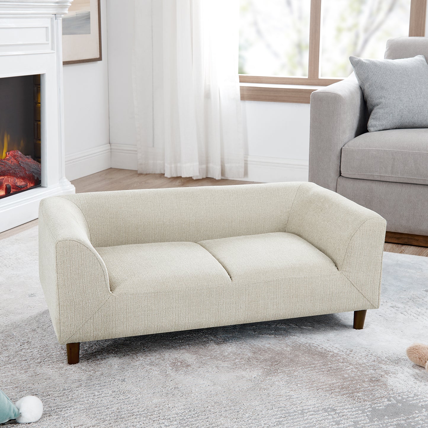Pet Sofa With Backrest And Armrests, Modern Rectangular Pet Sofa Suitable For Small And Medium Dogs, Soft Cushion Comfortable Dog Sofa,--BEIGE