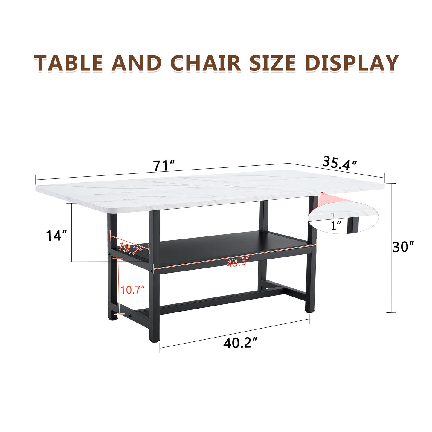 A 71 X35.4 Inch Dining Table With A Tabletop Cleverly Pieced Together By Four White Textured MDF Boards. The Desktop Has A 43.3 X19.7 Storage Platform. Very Suitable For Family Gatherings,etc.