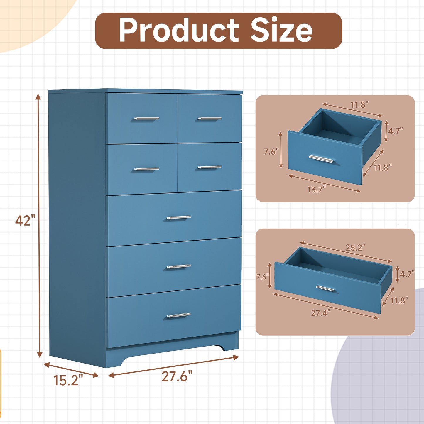 Wooden 7-Drawer Storage Cabinet With Built-In Outlet Durable Organizer For Bedroom, Living Room, And Office