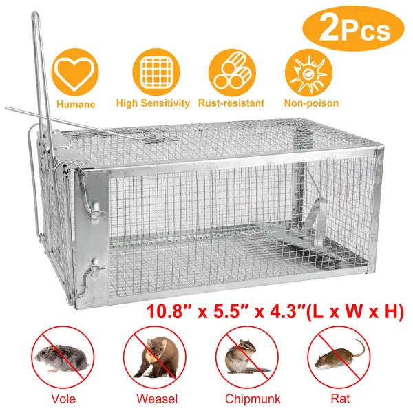 2 Pcs Humane Mouse Trap, High Sensitivity Gravity Pedal Auto-Lock Rodent Trap - Sturdy Galvanized Steel, Escape-Proof Small Mesh Design, Safe For Kids & Pets, Easy To Use Indoors&Outdoors For Mice,