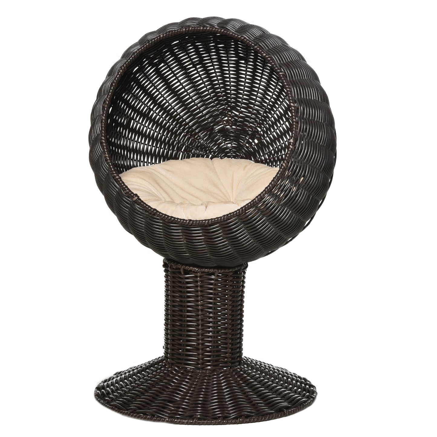 27 Elevated Cat Bed Rotatable Egg Chair Pod Thick Cushion Natural Mat Grass Woven Coffee