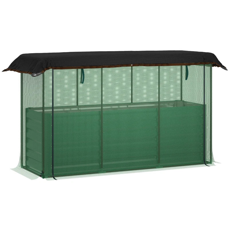 Outsunny Galvanized Steel Planter Box With Crop Cage And Shade Cloth, Raised Garden Bed For Flowers, Veggies And Herbs, Green