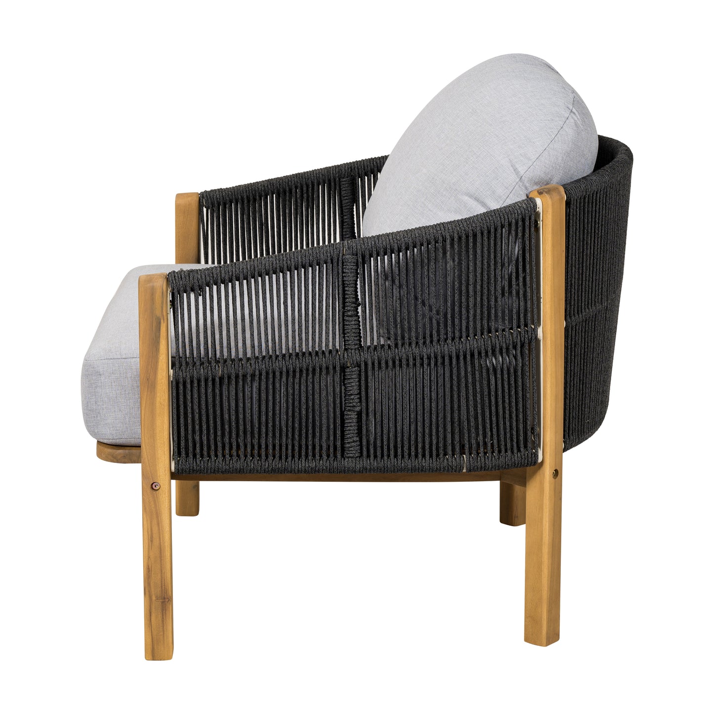 Grotta Outdoor Wood Club Chair  Dark Gray Rope With Gray Cushion