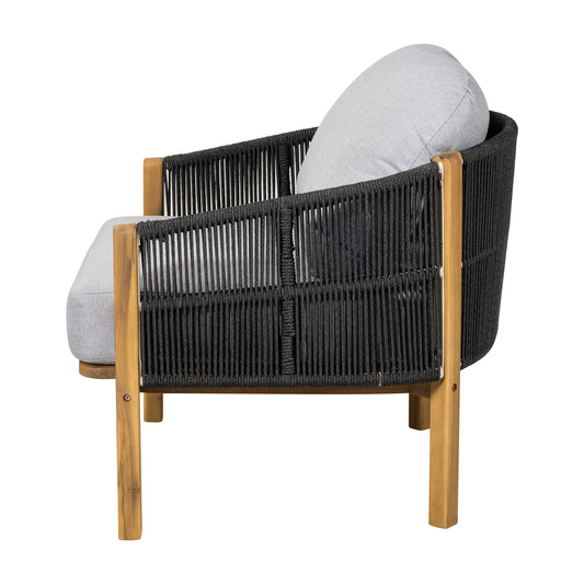 Grotta Outdoor Wood Club Chair  Dark Gray Rope With Gray Cushion