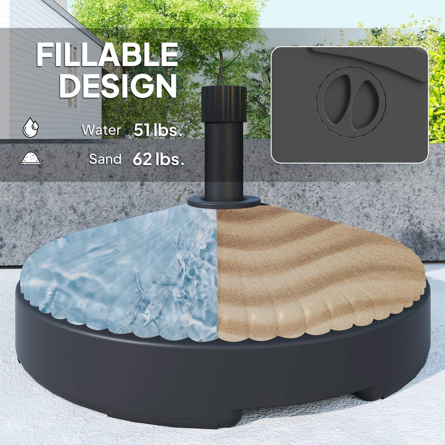 Round Patio Umbrella Base Holder, Heavy Duty Outdoor Umbrella Stand Base, Filled Up To 62lbs With Stand Or 51lbs With Water For Garden, Poolside, Black
