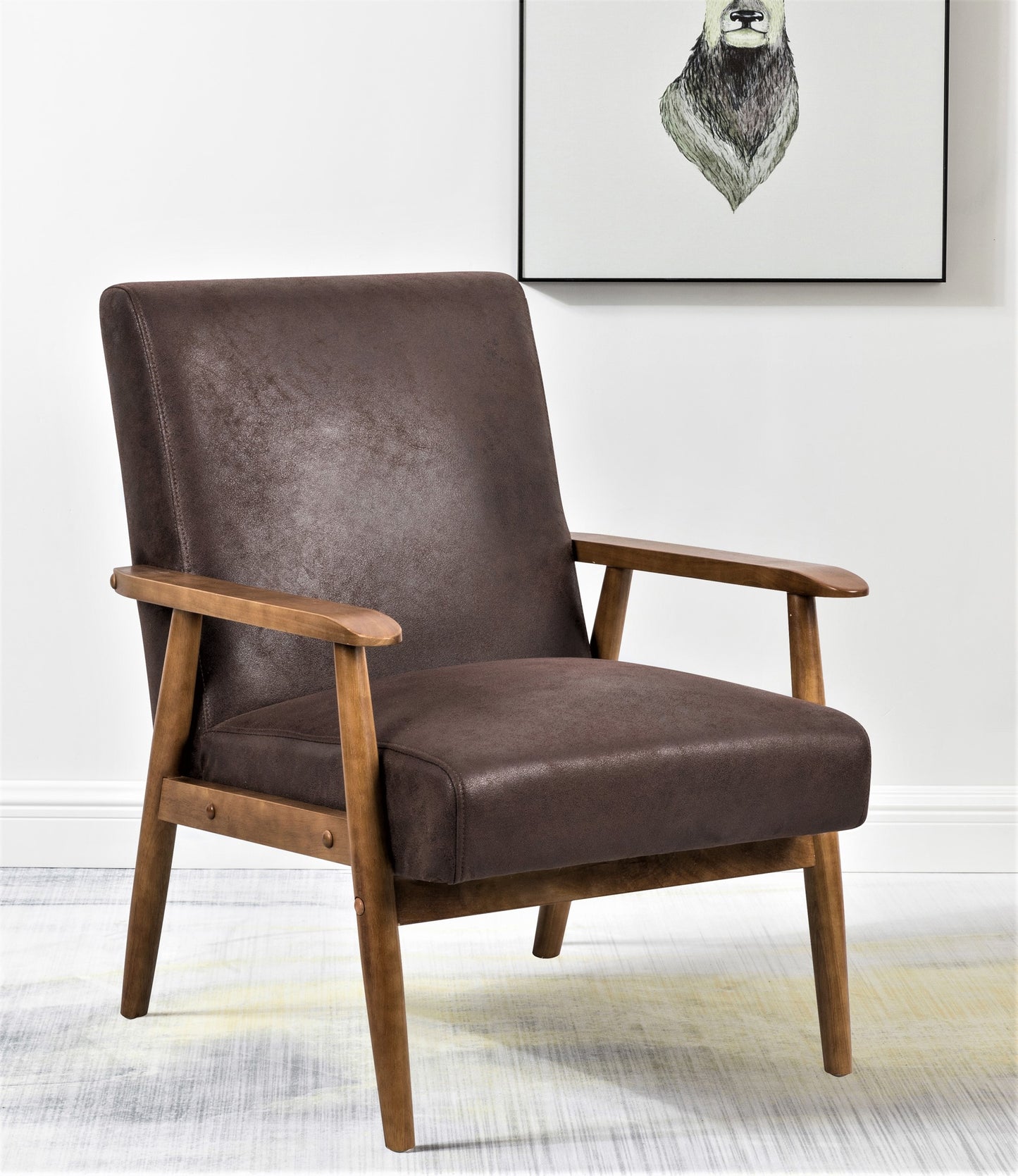 25.38     Wide Classic Mid-Century Modern Arm Chair, Dark Brown