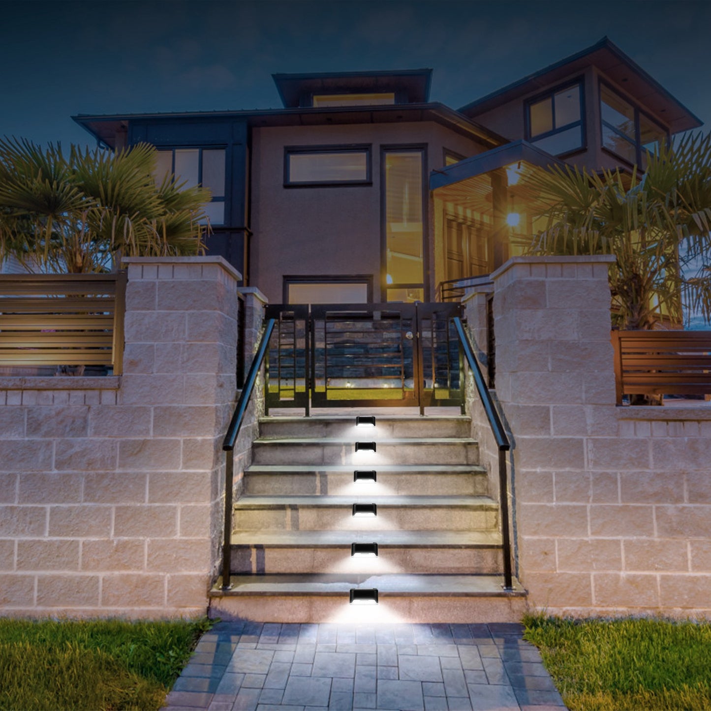 4Pcs Solar Powered LED Step Lights Outdoor Water-Resistant Dusk To Dawn Sensor Fence Lamps For Stairs Yard Railing