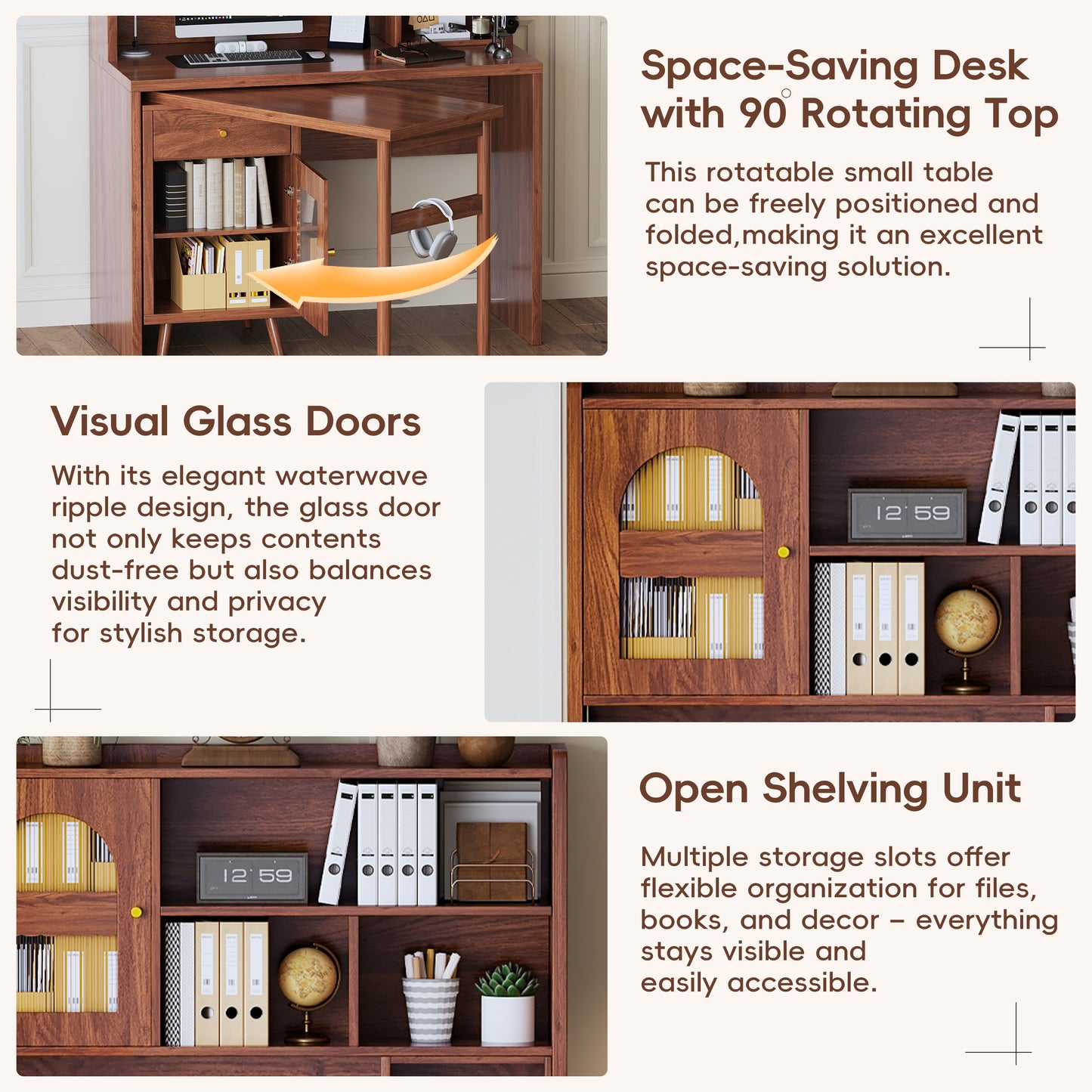 Computer Desk With 90 Degree Rotating Desktop, 43x70 Inch Office Desk With Storage Drawer And Cabinets, Gaming Desk With Shelves, Writing Desk For Study, Work Desk For Home  Old SKU N733P279101D