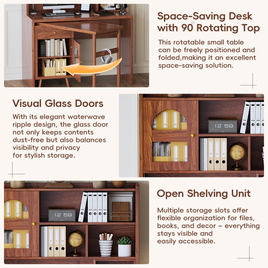 Computer Desk With 90 Degree Rotating Desktop, 43x70 Inch Office Desk With Storage Drawer And Cabinets, Gaming Desk With Shelves, Writing Desk For Study, Work Desk For Home  Old SKU N733P279101D