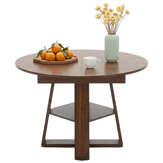 Extendable Oval Dining Table For 4-8, Modern Kitchen Table With Storage Shelf, Wood Pedestal, Space Saving Modern Style
