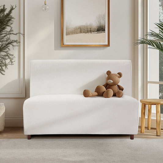 49 Beige Boucle Cover Fabric Loveseat - 25D High-Density Sponge Cushion, Light Brown Legs , Modern Sofa For Living Room