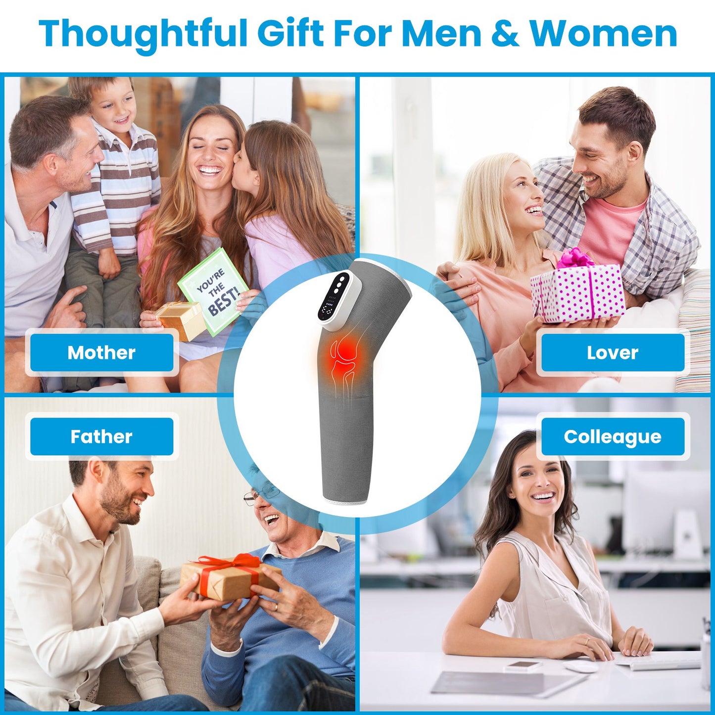 1PCS Cordless Leg Massager Air Compression Massager With Heat Thigh Knee Calf Massager With 3 Modes Adjustable Wrap For Pain Relief