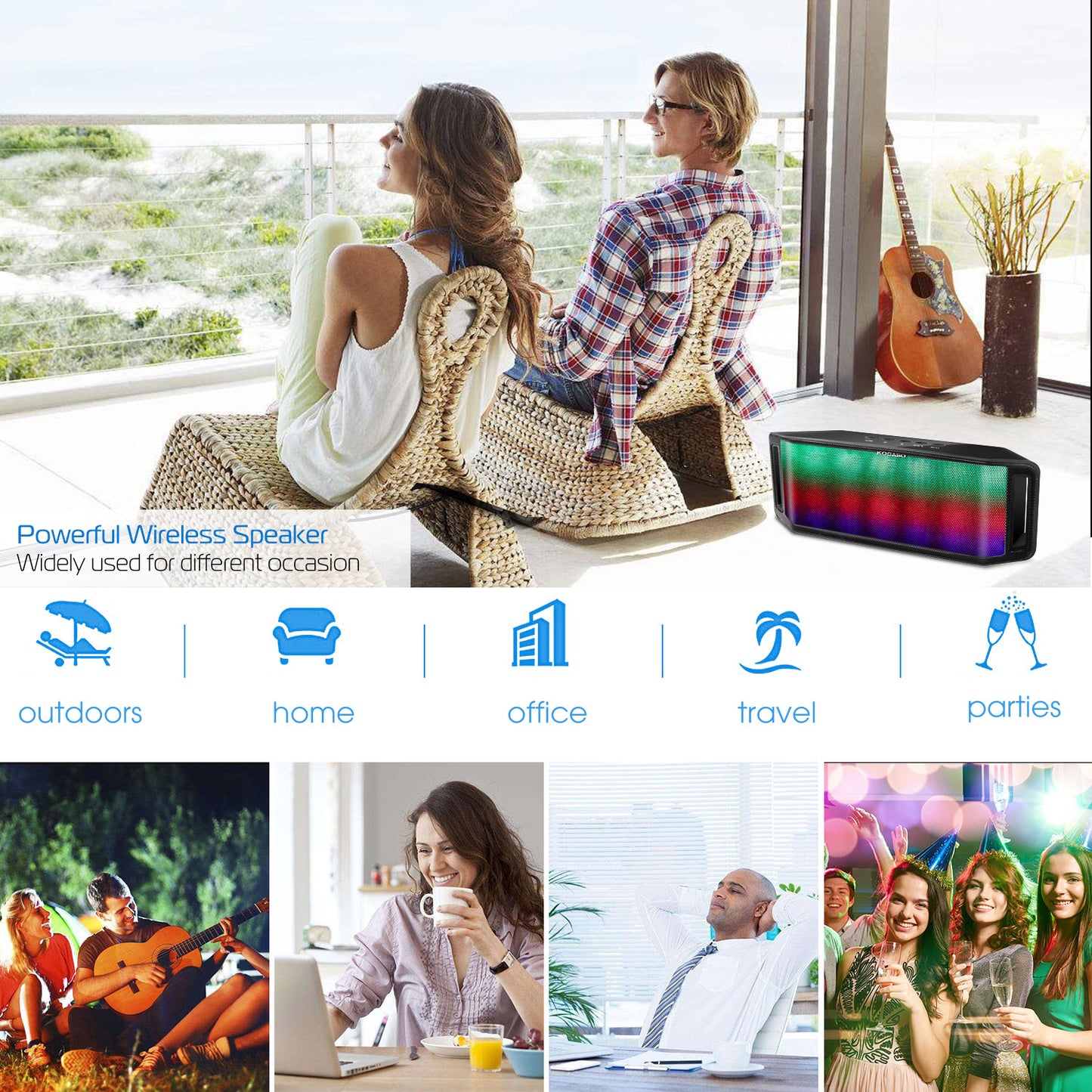 1Pc LED Wireless Speaker Dynamic Multicolor Hands-free FM Radio USB MMC Reading Aux In For Party Camping Travel