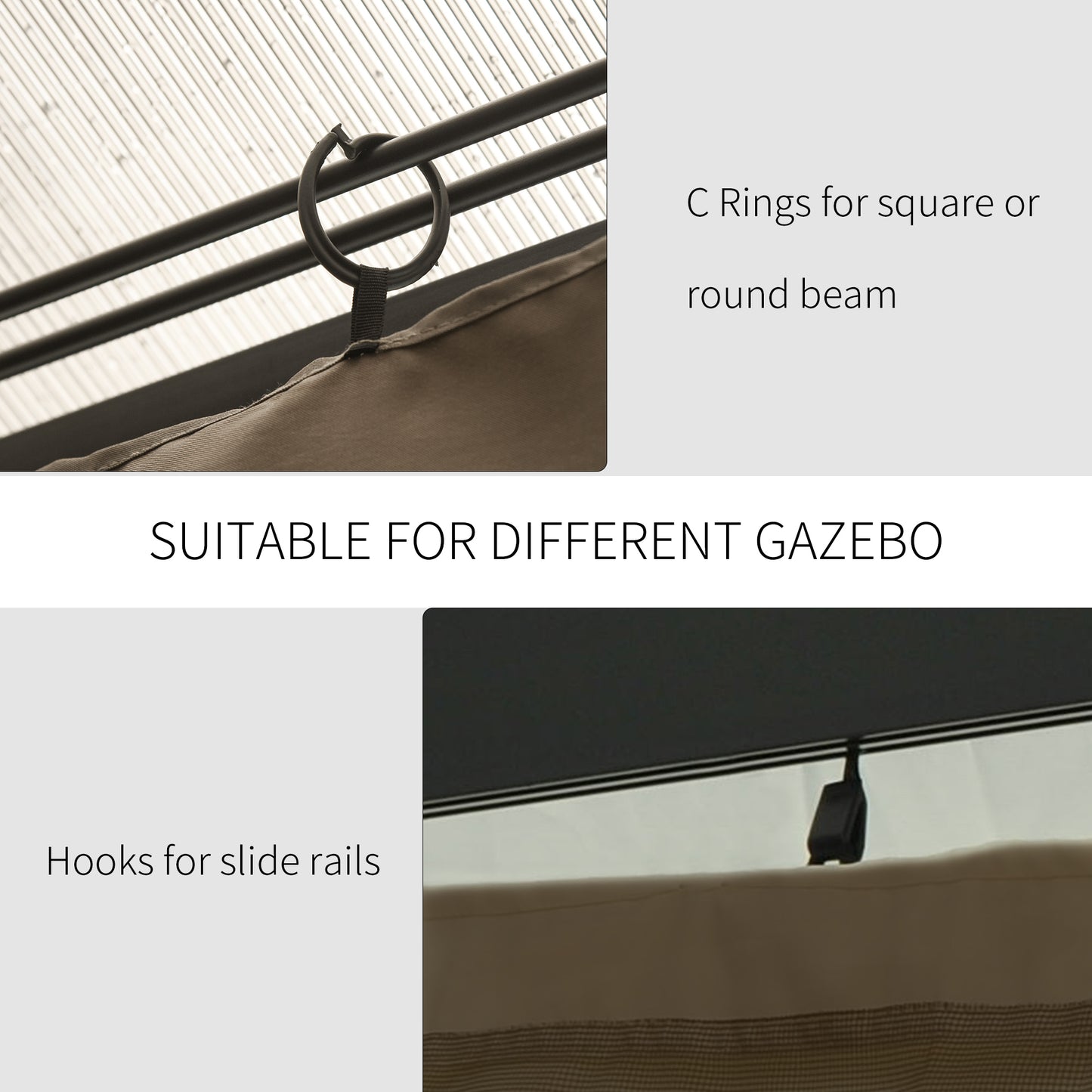 9.84' X 11.8' Gazebo Sidewall Set With Hooks/C-Rings, Brown