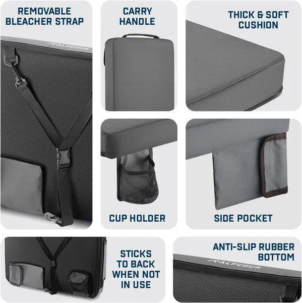 Alpcour Portable Extra Thick Stadium Seat Cushion - 21x 15 Inch Bleacher Cushion With Side Pocket