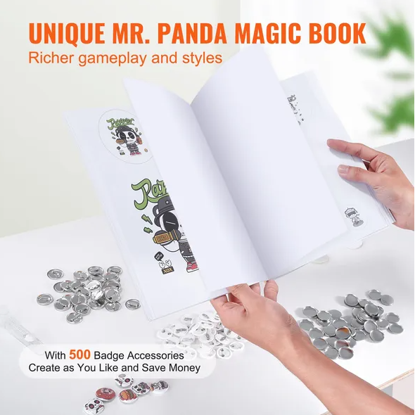 Button Maker Machine, 0.98 Inch 25mm Pin Maker With 500pcs Button Parts, Button Maker With Panda Magic Book, Ergonomic Arc Handle Punch Press Kit, For Children DIY Gifts And Christmas