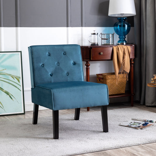 Reese 53    2Piece Living Room Armless Button Tufted Pattern Accent Chair With Velvet Fabric And Premium High Density Foam Cushion, Blue