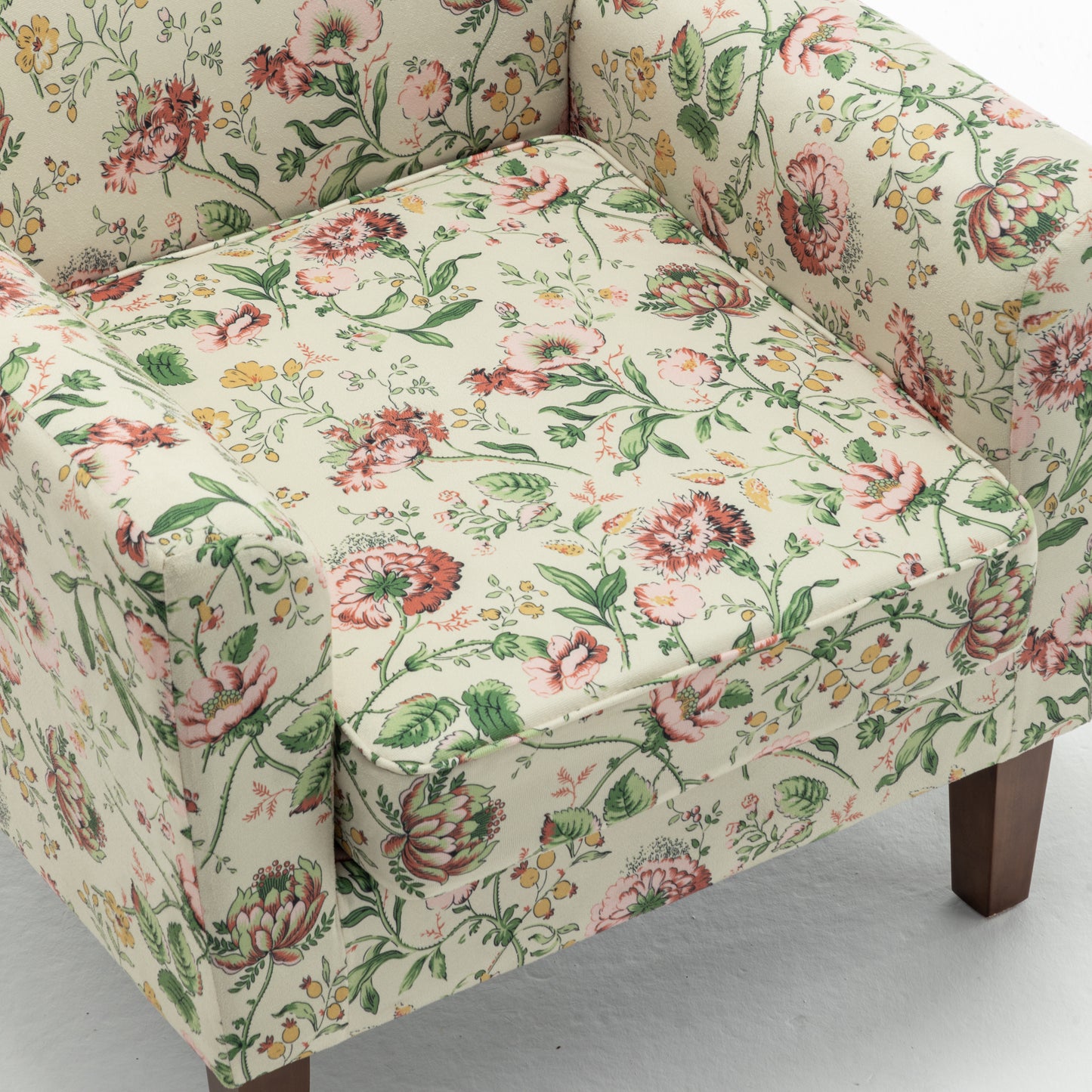 Patterned Polyester Blend Armchair, Solid Birch Wood Frame With Brown Tapered Legs, Foam Padded Accent Chair With Trim Detail For Living Room Office