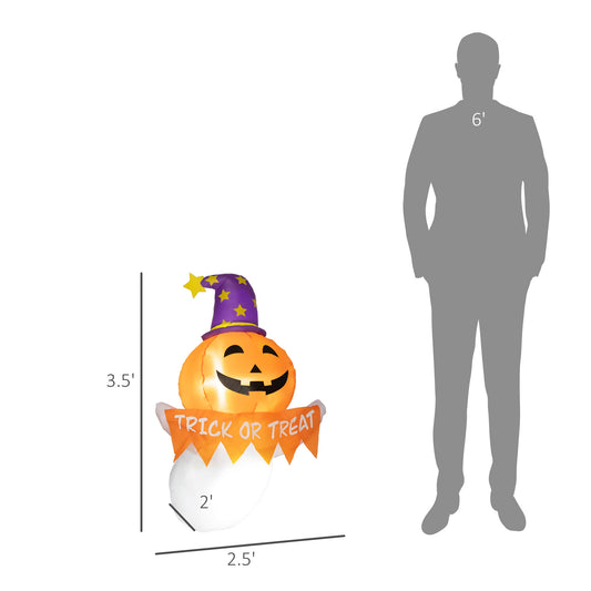 3.4ft Inflatable Halloween Window Sticker Ghost With Orange Face, Blow Up LED  Display For Garden Indoor Outdoor