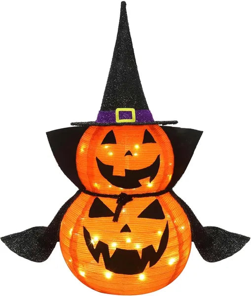 3FT Halloween Collapsible Pumpkin Decoration, 50 LED Pop-Up Pumpkin Lamp With Star Cap, Plug In Halloween Jack-O-Lantern With Metal Stand For Indoor Outdoor Garden Patio Party Decor