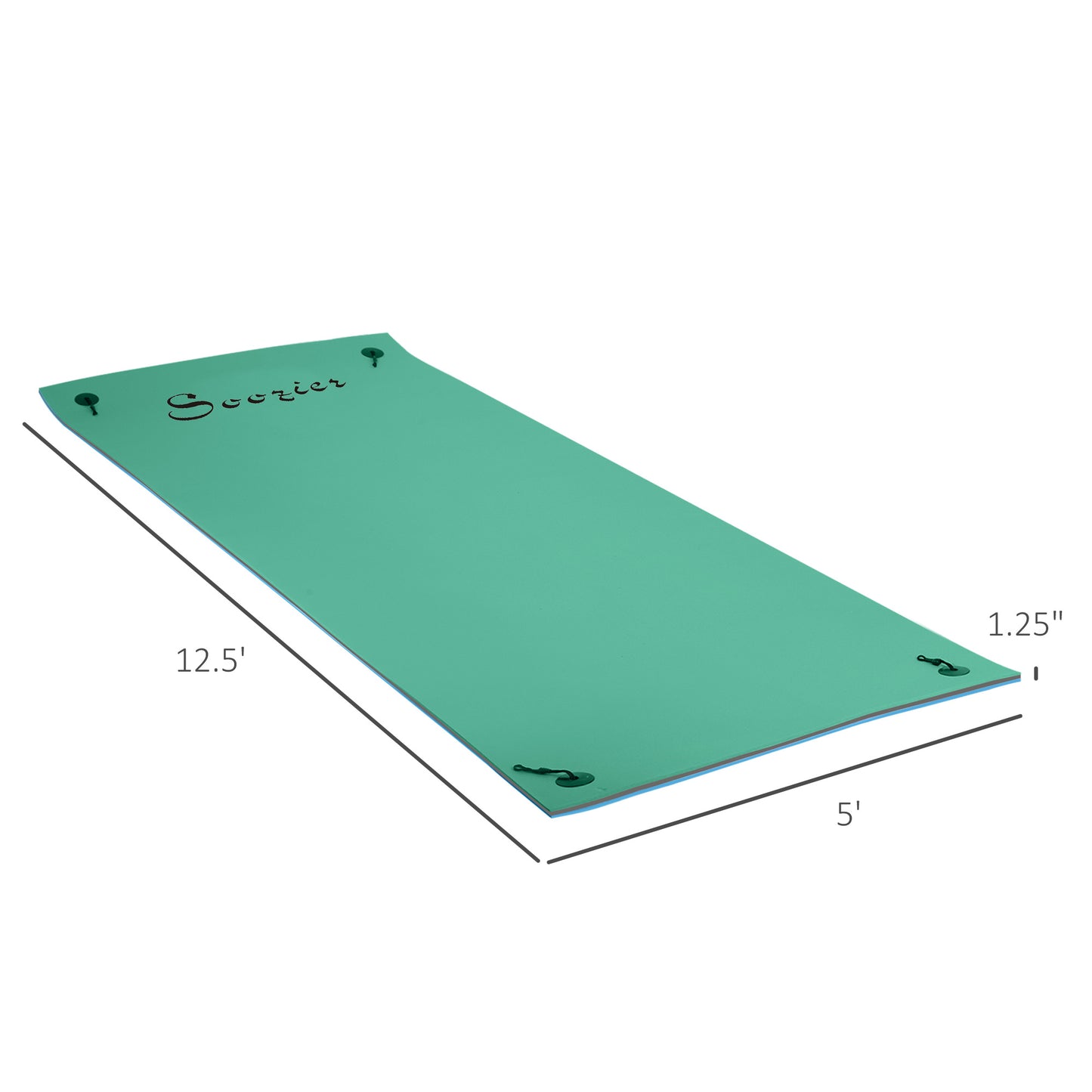 12' X 5' Lily Pad Floating Mat With Cup Holder Table, 3-Layer Portable Roll-Up Water Mat Float Dock For 2-3 People, On Lake, River, Beach, Swimming Pool, Green