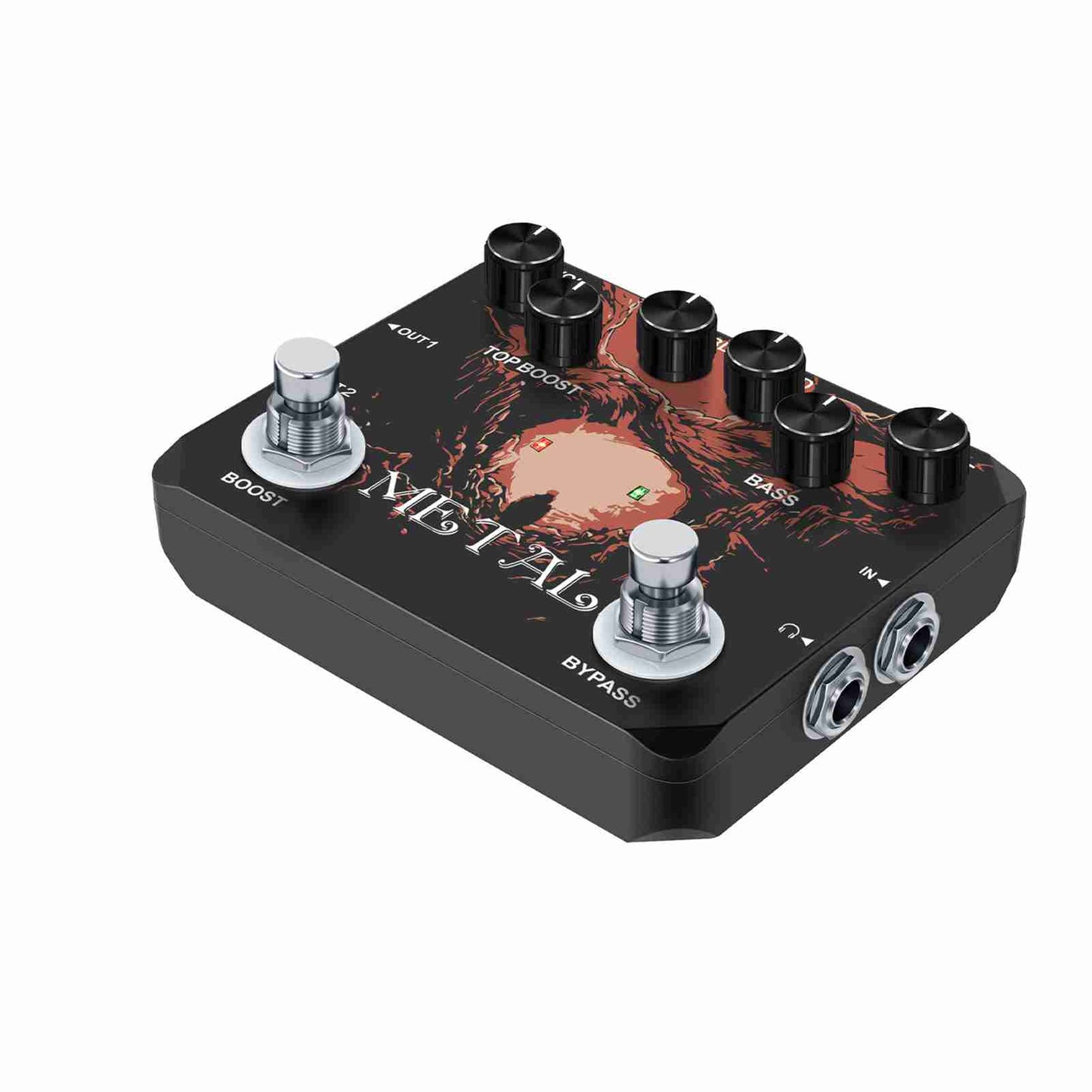Metal Guitar Effect Pedal Traditional Metal Sound 80s/90s Headphone Output TREBLE/MID/BASS/BOOST/VOL/DIST For Electric Guitar Effect Pedal True Bypass DC 9V Full Metal Case