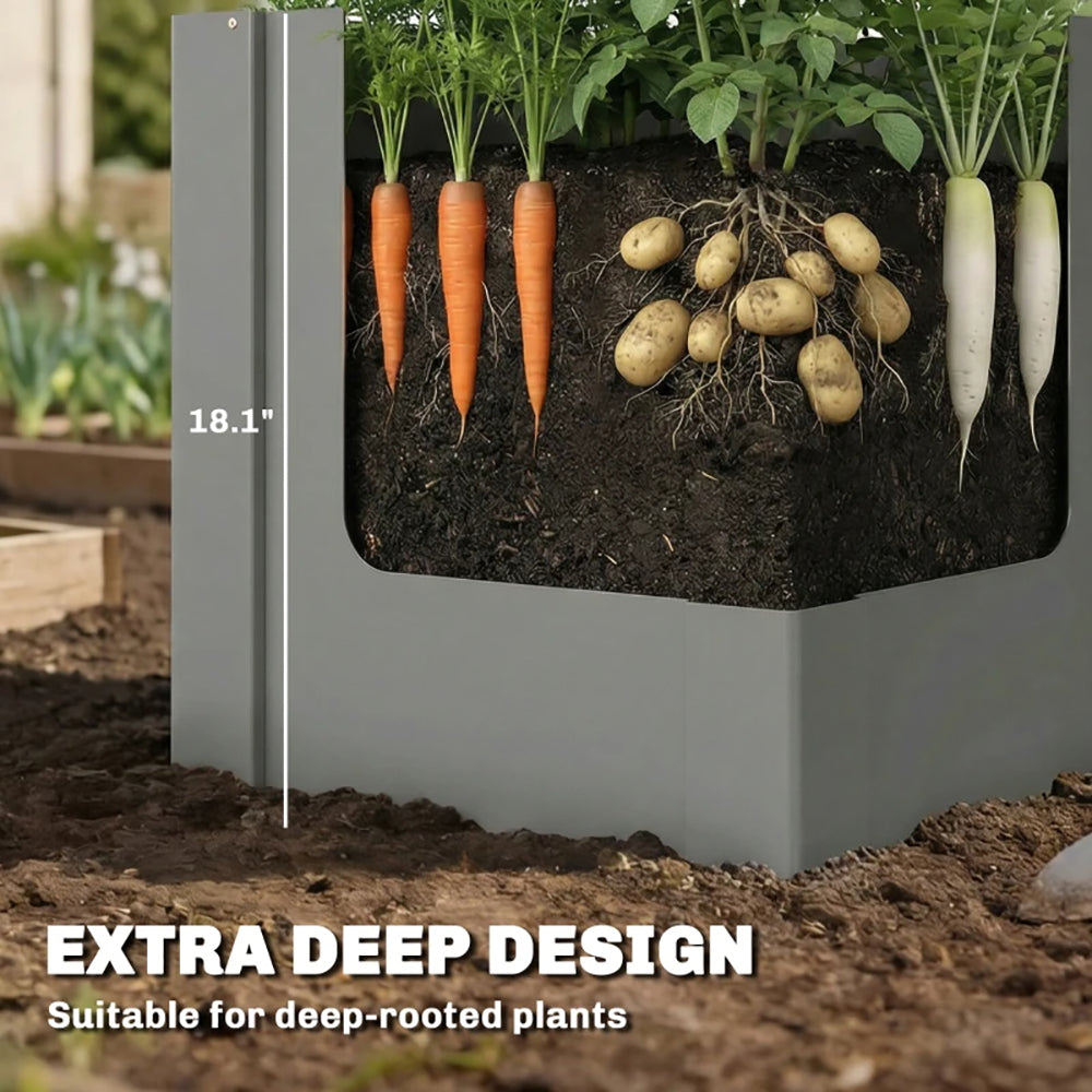 Raised Garden Bed Galvanized Planter Box Outdoor Open-Bottom Design With Gloves For Gardening Vegetables, Flower