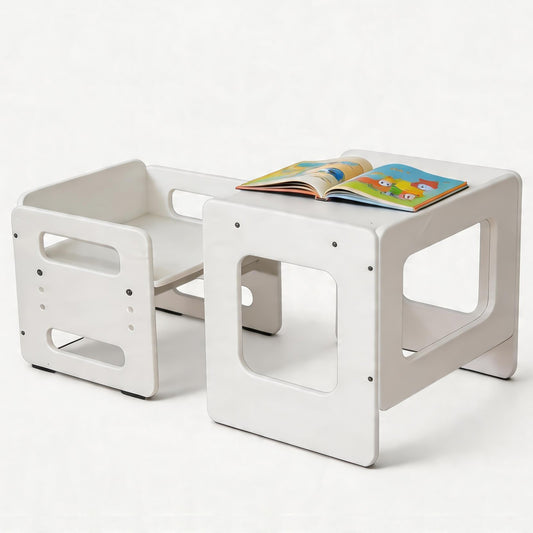 Weaning Table And Chair Set Height Adjustable Wooden Table Set For 1 To 3 Years Children Playing Learning Reading Eating