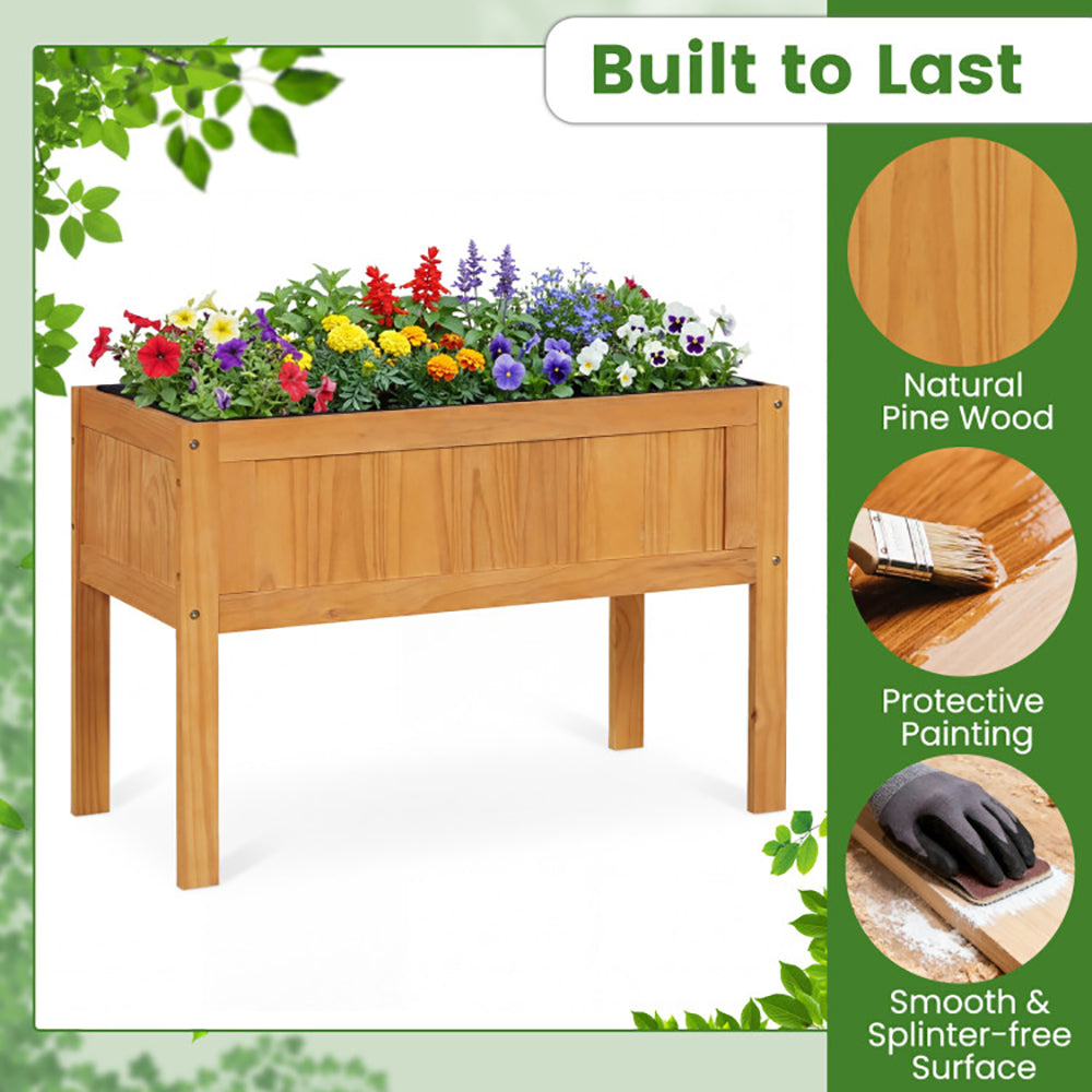Wood Raised Garden Bed Elevated Planter Box With Bed Liner And Drainage Holes For Vegetables Flowers Herbs For Garden, Backyard, Balcony Or Patio