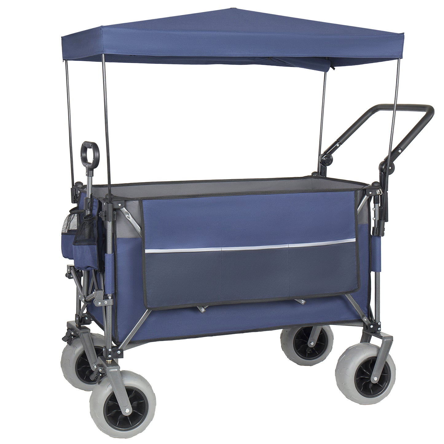Multi- Functional Push- Pull Folding Wagon Cart With Rotating Handle & Canopy  9 X4  Beach Tires For Camping & Beach  Load Capacity 480lbs  300L Large Capacity For Transport  Groceries  Outdoor Use