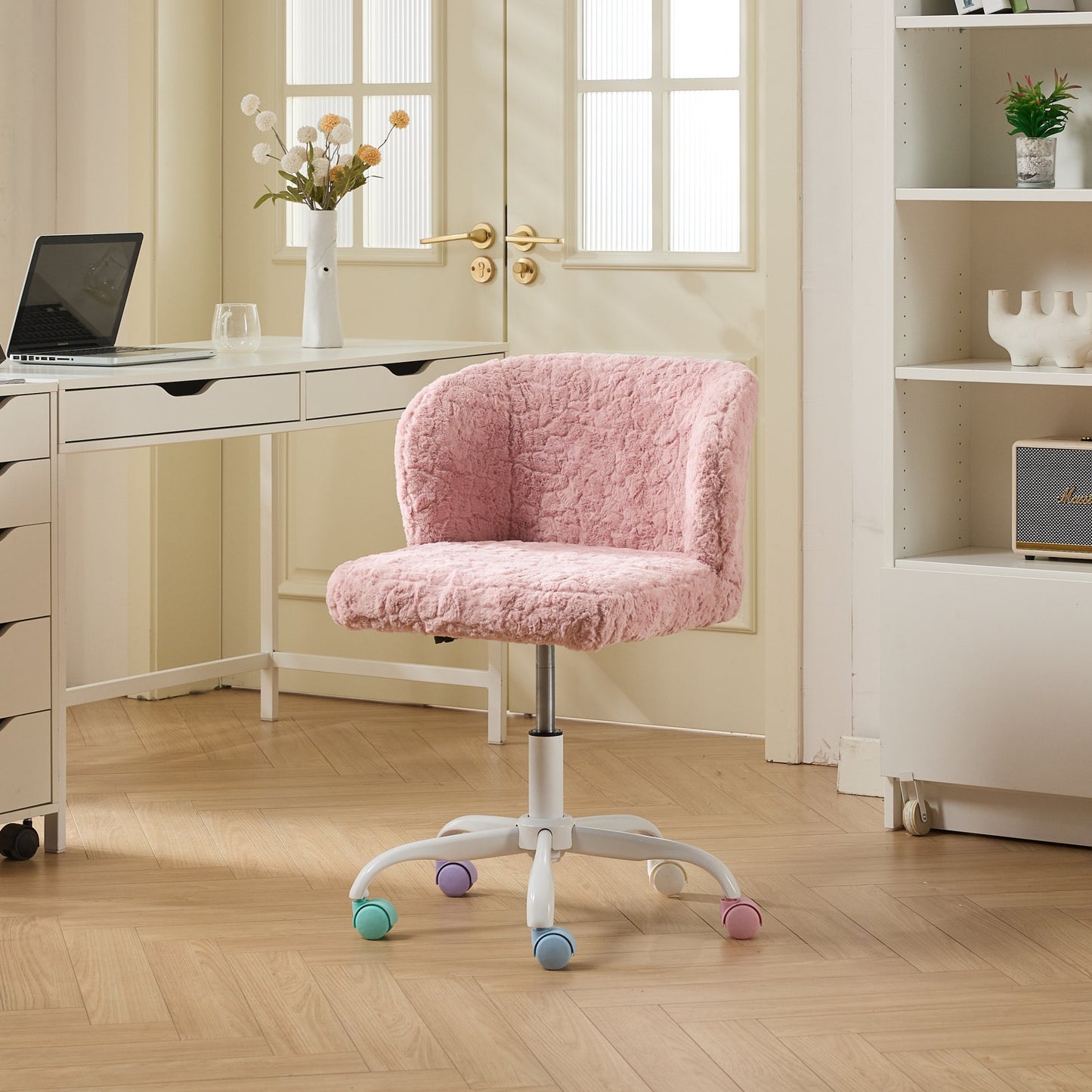 A&A Furniture Office Chair,Artificial Rabbit Hair Home Office Chair With Metal Base,Adjustable Desk Chair Swivel Office Chair,Vanity